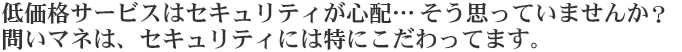 低価格サービスはセキュリティが心配…そう思っていませんか？Pマーク取得企業の当社は、セキュリティには特にこだわってます。