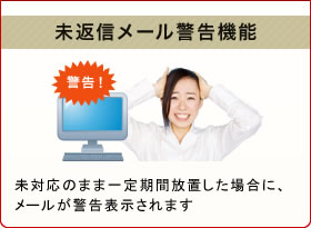未対応メール警告機能 未対応のまま一定期間放置した場合に、メールが警告表示されます