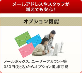 オプション機能 メールボックス、ユーザーアカウント等300円からオプション追加可能